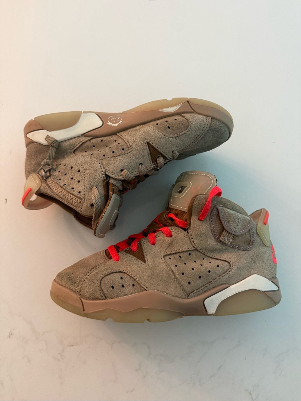 Jordan Kids Suede High-Top Sneakers in Taupe with Red Accents 13C